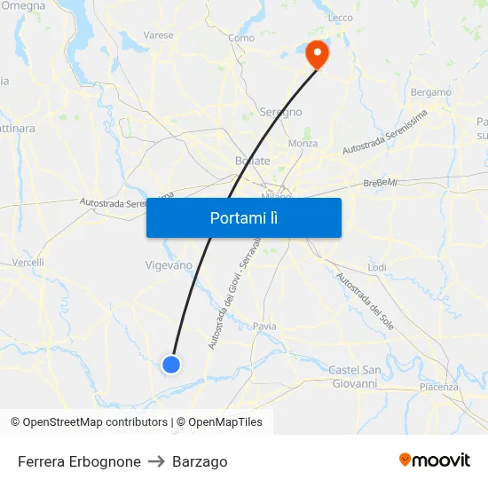 Ferrera Erbognone to Barzago map