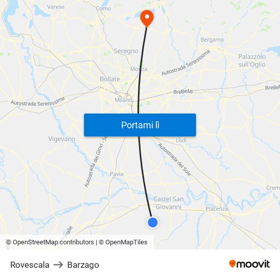 Rovescala to Barzago map