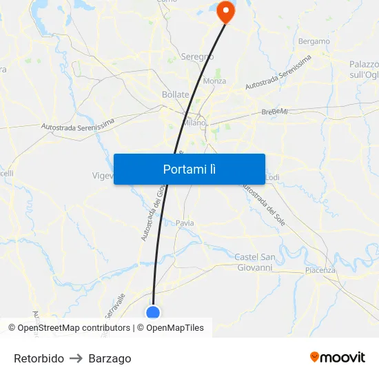 Retorbido to Barzago map