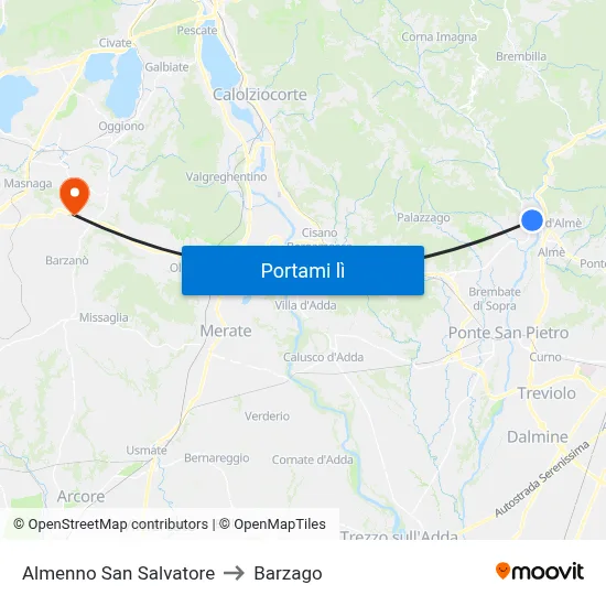 Almenno San Salvatore to Barzago map