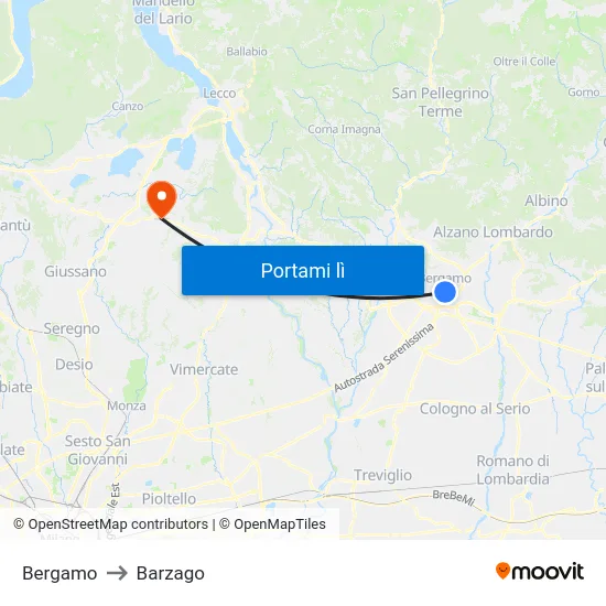 Bergamo to Barzago map