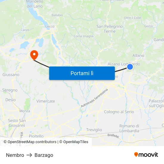 Nembro to Barzago map