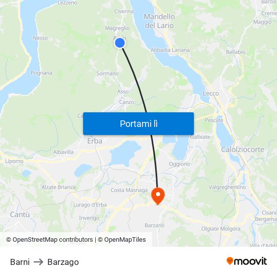 Barni to Barzago map