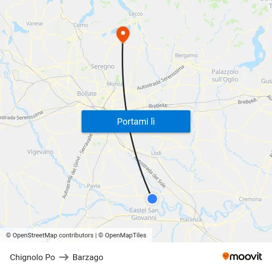 Chignolo Po to Barzago map