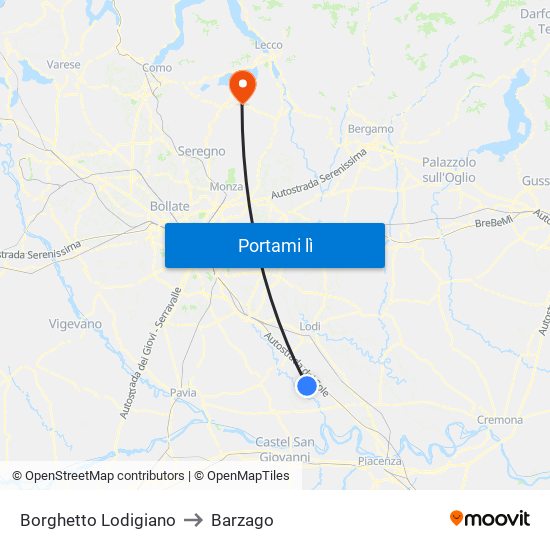 Borghetto Lodigiano to Barzago map