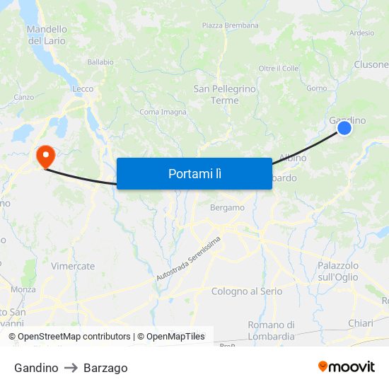 Gandino to Barzago map