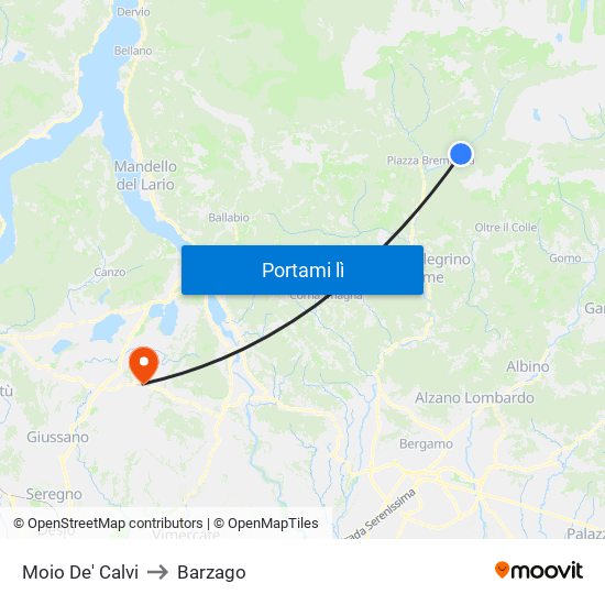 Moio De' Calvi to Barzago map