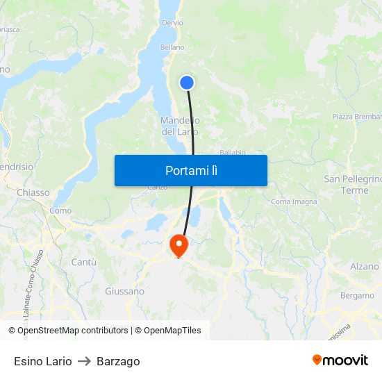 Esino Lario to Barzago map