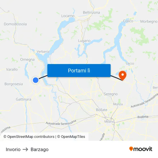Invorio to Barzago map