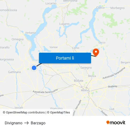 Divignano to Barzago map