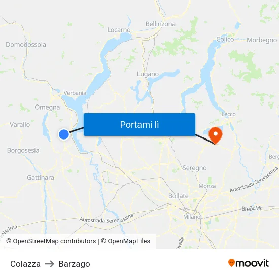 Colazza to Barzago map