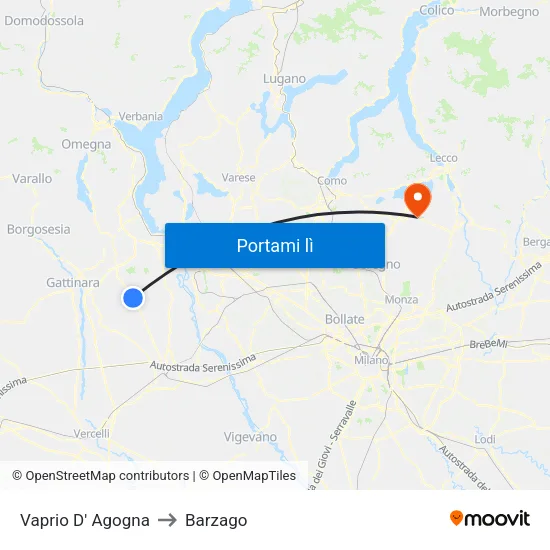 Vaprio D' Agogna to Barzago map
