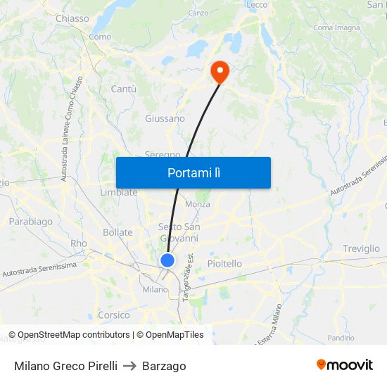 Milano Greco Pirelli to Barzago map