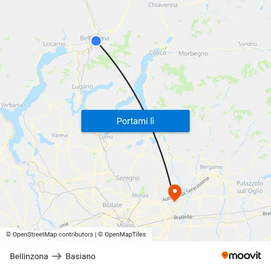 Bellinzona to Basiano map