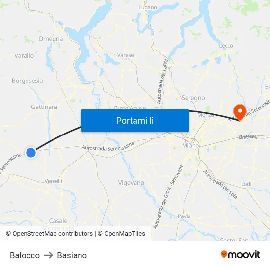 Balocco to Basiano map
