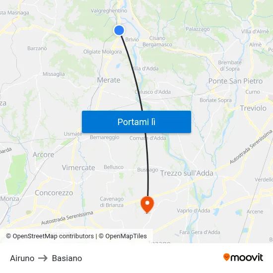 Airuno to Basiano map