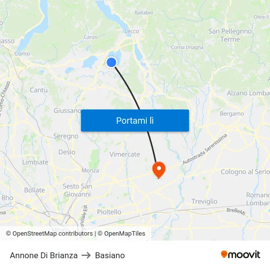 Annone Di Brianza to Basiano map