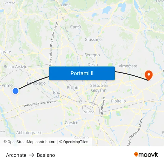 Arconate to Basiano map