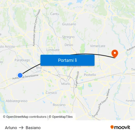 Arluno to Basiano map