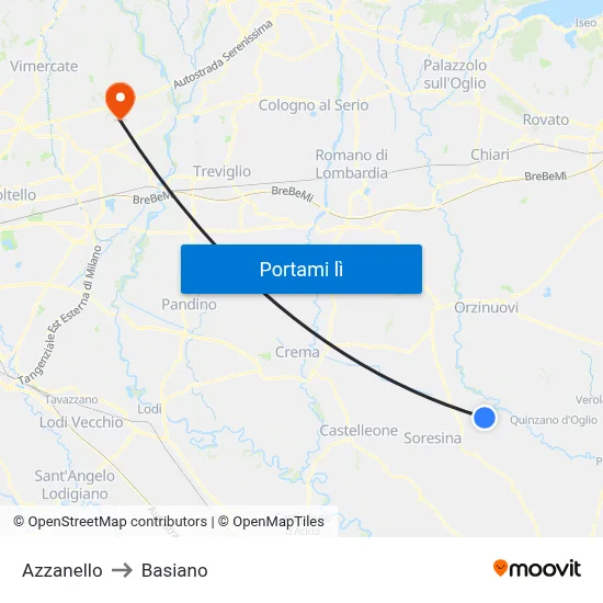 Azzanello to Basiano map