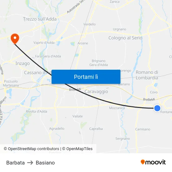 Barbata to Basiano map
