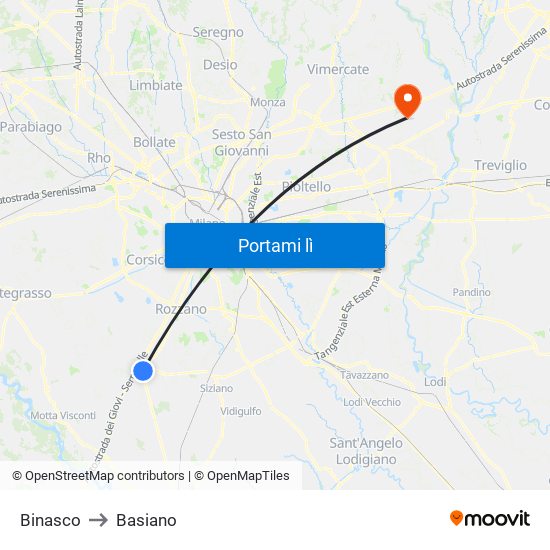 Binasco to Basiano map