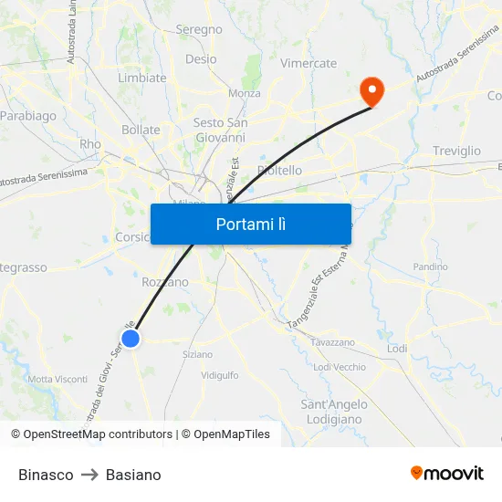 Binasco to Basiano map