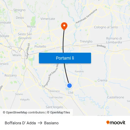 Boffalora D' Adda to Basiano map