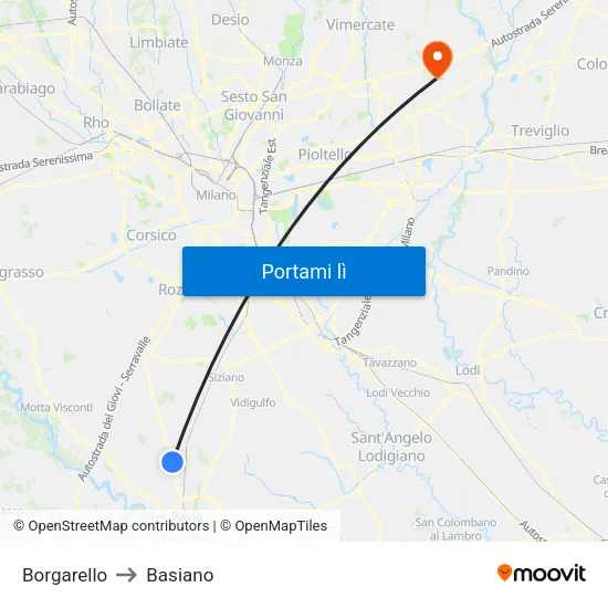 Borgarello to Basiano map