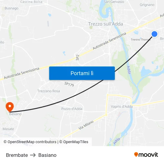 Brembate to Basiano map