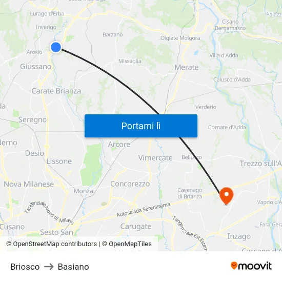 Briosco to Basiano map