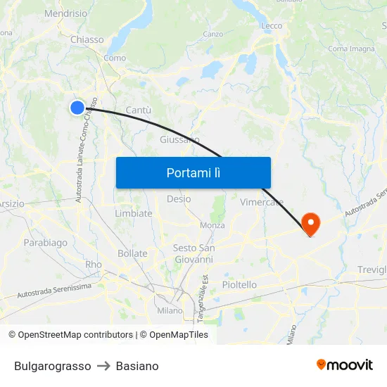 Bulgarograsso to Basiano map