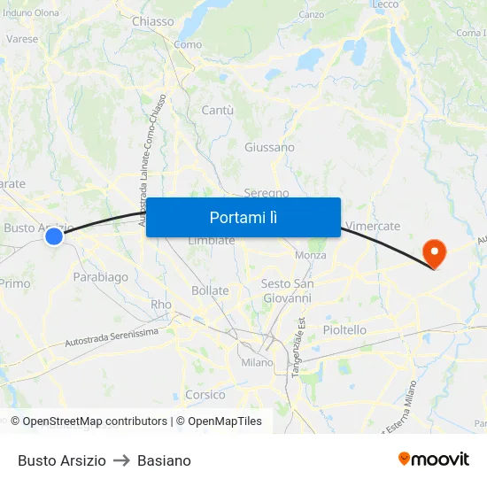 Busto Arsizio to Basiano map