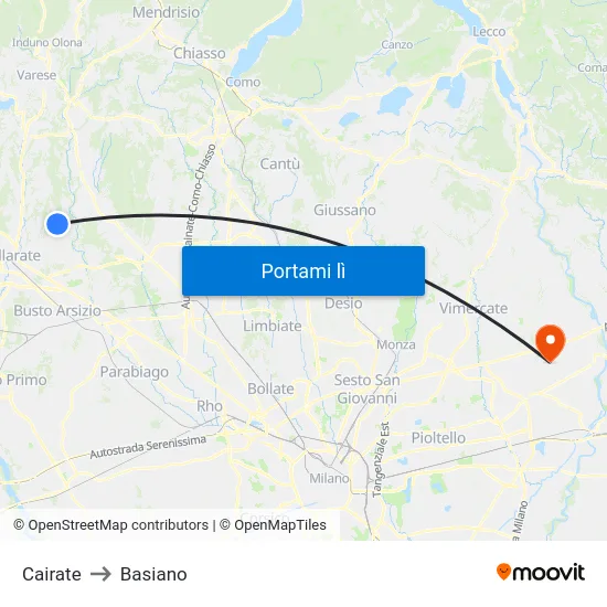 Cairate to Basiano map