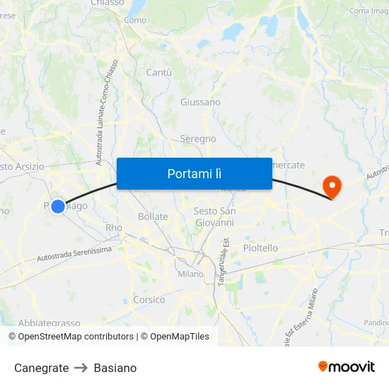 Canegrate to Basiano map