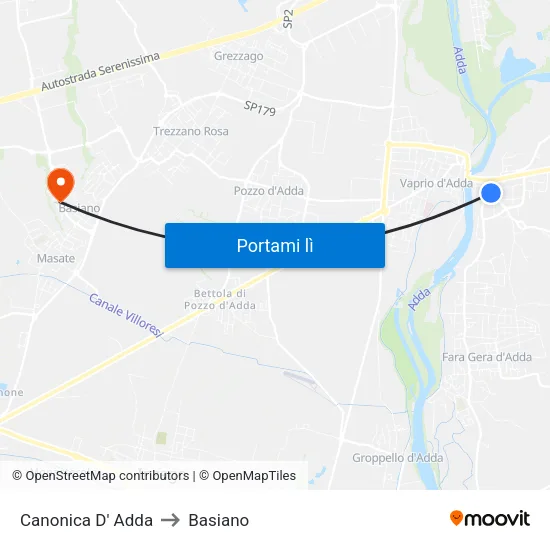Canonica D' Adda to Basiano map