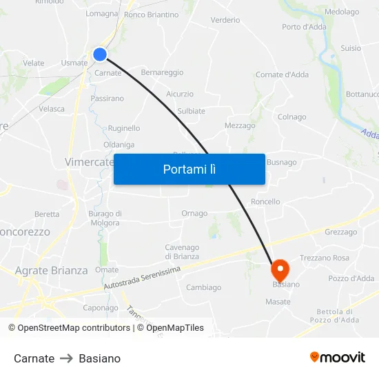 Carnate to Basiano map