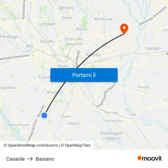 Casarile to Basiano map