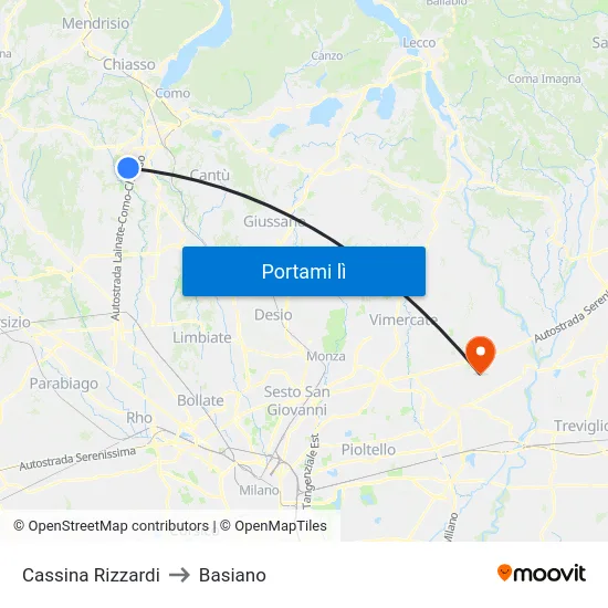 Cassina Rizzardi to Basiano map