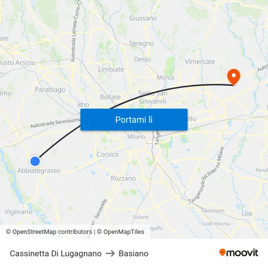 Cassinetta Di Lugagnano to Basiano map