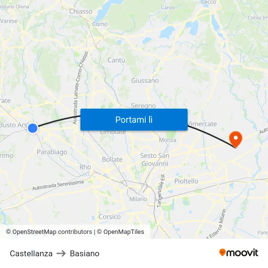 Castellanza to Basiano map