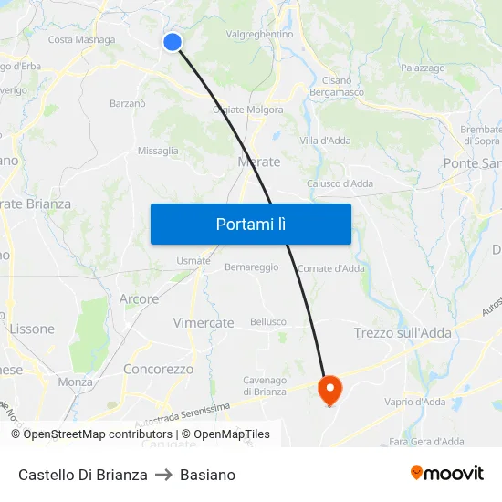 Castello Di Brianza to Basiano map