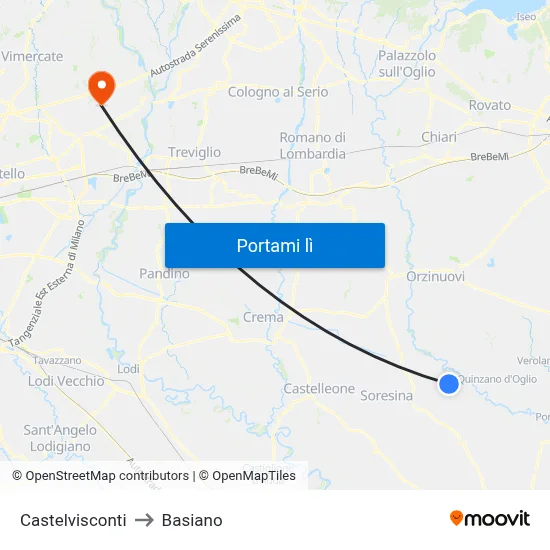 Castelvisconti to Basiano map