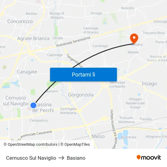 Cernusco Sul Naviglio to Basiano map