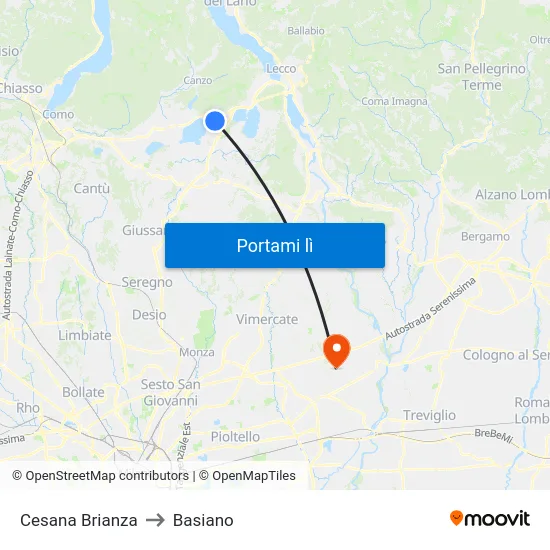 Cesana Brianza to Basiano map