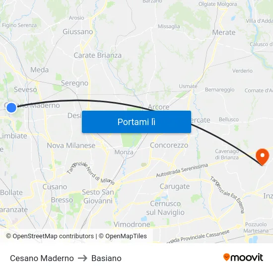 Cesano Maderno to Basiano map