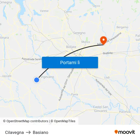 Cilavegna to Basiano map