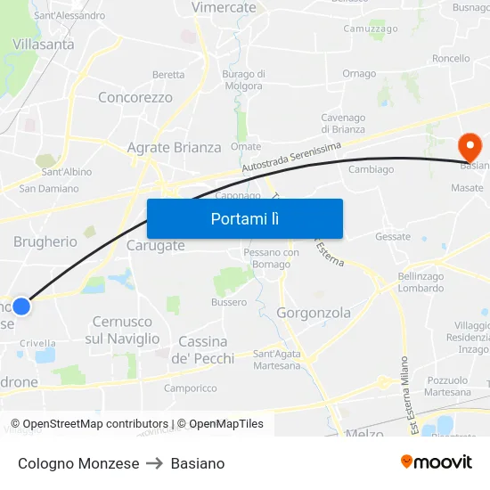 Cologno Monzese to Basiano map