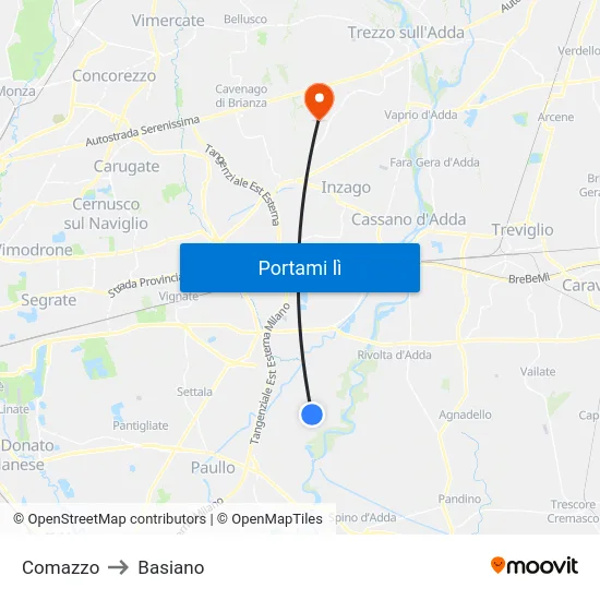 Comazzo to Basiano map