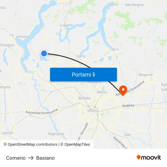 Comerio to Basiano map